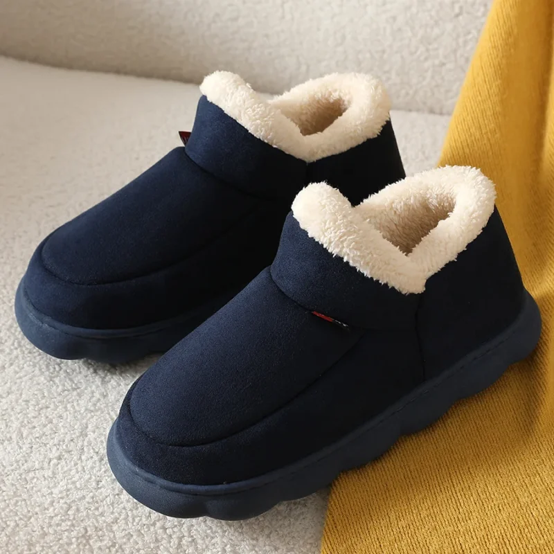 Kidmi Men Plush Fur Slippers Winter Warm Outdoor Fluffy Soft Cotton Men Boots Indoor Home Fashion Fur Cozy Furry Men Flat Shoes